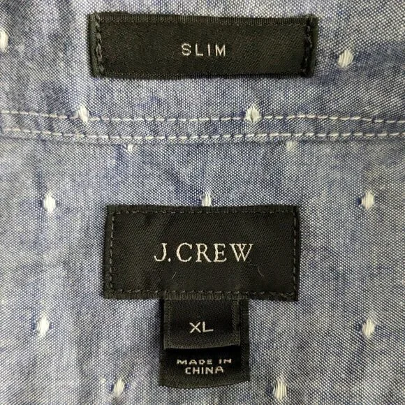 J. Crew Shirt Men's Size XL Blue White Button-up Slim Fit Long Sleeve Dotted - Picture 3 of 14